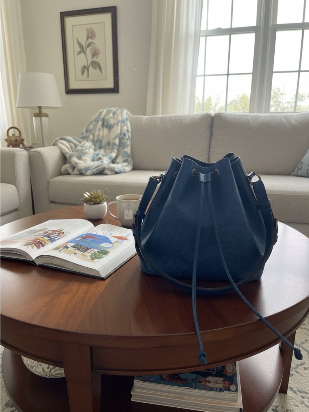 Authentic Vintage Louis Vuitton Standard Noé Bucket Bag in Blue Epi Leather